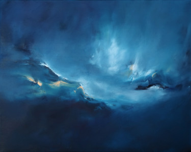 Painting titled "Orage En Mer" by Auriane Phillippon, Original Artwork, Oil Mounted on Wood Stretcher frame