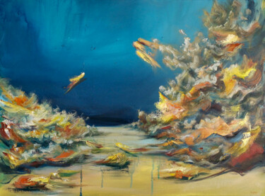 Painting titled "Atlande" by Auriane Phillippon, Original Artwork, Oil Mounted on Wood Stretcher frame