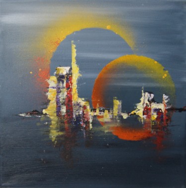 Malerei mit dem Titel "Lunes jaunes" von Auriane Phillippon, Original-Kunstwerk, Acryl