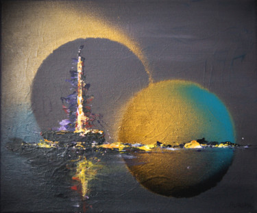 Painting titled "Lunes dorées" by Auriane Phillippon, Original Artwork, Acrylic