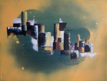 Painting titled "Abstrait Jaune/Viol…" by Auriane Phillippon, Original Artwork, Acrylic Mounted on Wood Stretcher frame