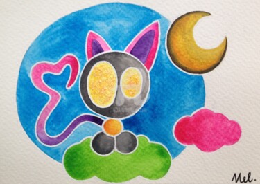 Dessin intitulée "Odd local, moon cat" par Aurorae, Œuvre d'art originale, Autre