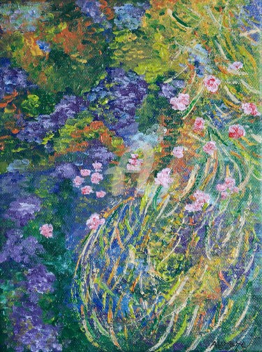 Ζωγραφική με τίτλο "Jardin d'eau  acryl…" από Aurore Franc, Αυθεντικά έργα τέχνης, Λάδι