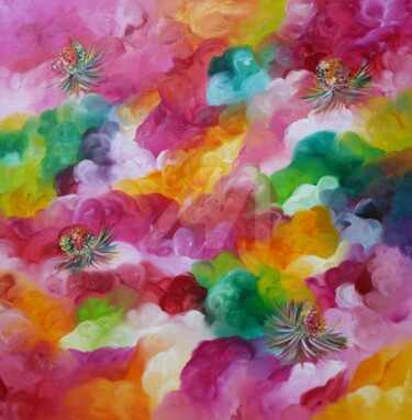 Enchantement floral 50x50 huile Peinture intitulée "Enchantement floral…" par Aurore Franc, Œuvre d'art originale, Huile