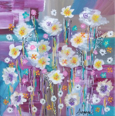 Peinture intitulée "Fleurs d'été  20x20…" par Aurore Franc, Œuvre d'art originale, Acrylique