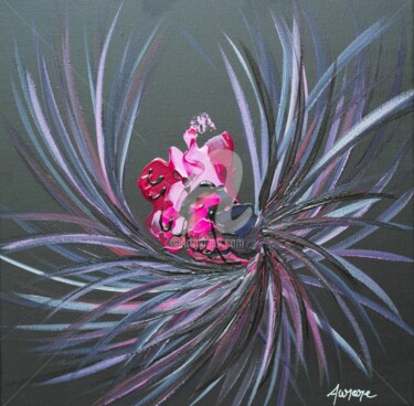 Malerei mit dem Titel "Bouton rose  30x30" von Aurore Franc, Original-Kunstwerk, Acryl