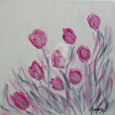 Painting titled "Tulipes  20x20" by Aurore Franc, Original Artwork, Acrylic