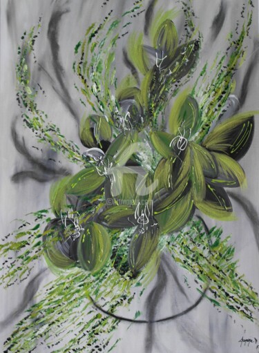 Schilderij getiteld "Bouquet vert  50x70…" door Aurore Franc, Origineel Kunstwerk, Acryl