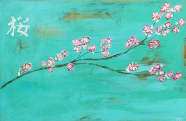 Painting titled "Sakura" by Aurore Griffon, Original Artwork, Acrylic Mounted on Wood Stretcher frame