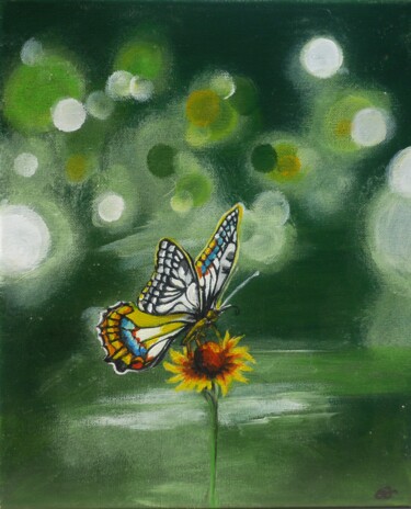 Peinture intitulée "Papillon à la fleur" par Aurore Griffon, Œuvre d'art originale, Acrylique Monté sur Châssis en bois