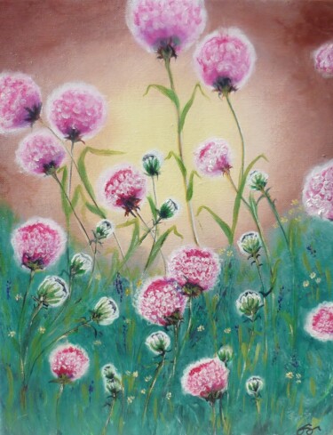Картина под названием "Les fleurs roses" - Aurore Griffon, Подлинное произведение искусства, Акрил Установлен на Деревянная…