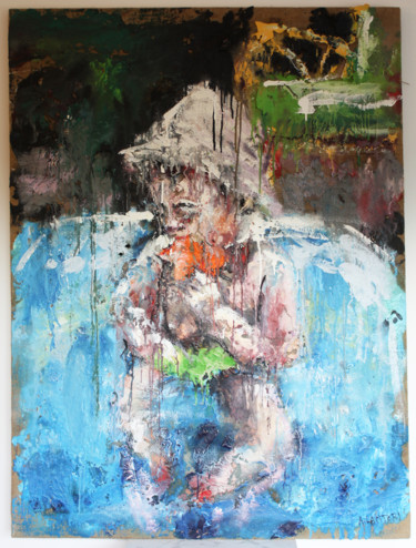 Painting titled "La bassine 2" by Aurore Lanteri, Original Artwork, Wax Mounted on Wood Stretcher frame