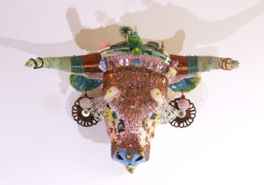 Green Oasis Sculpture intitulée "Green Oasis" par Aurore Lanteri, Œuvre d'art originale, Collages Monté sur Panneau de bois