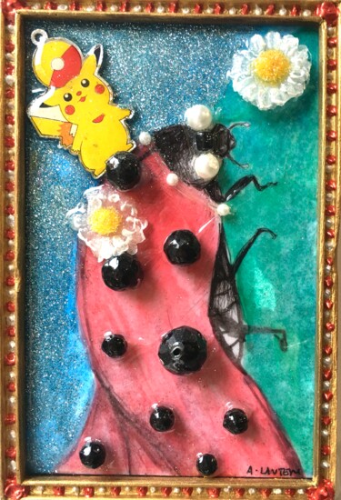 Collages intitulée "Ladybug and Pikatchu" par Aurore Lanteri, Œuvre d'art originale, Collages