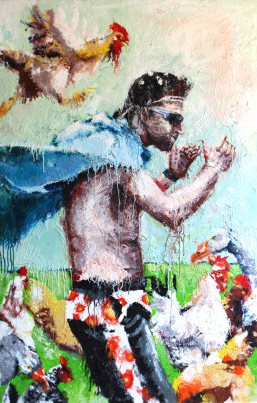 Pintura titulada "Héros de basse-cour" por Aurore Lanteri, Obra de arte original, Cera Montado en Bastidor de camilla de mad…