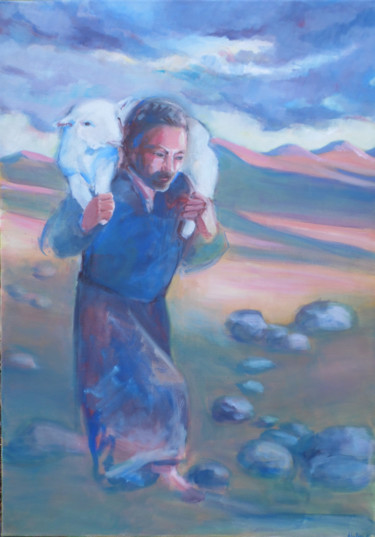 Peinture intitulée "le bon pasteur" par Aurore Leclere, Œuvre d'art originale, Huile