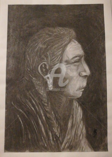 Drawing titled "Vieil indien" by Aurore Sylvestre, Original Artwork, Charcoal