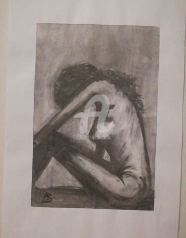 Drawing titled "Nue clair obscur" by Aurore Sylvestre, Original Artwork, Charcoal