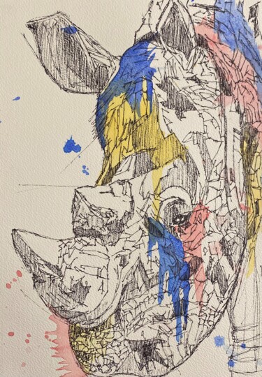 Peinture intitulée "Rhino" par Aurore Terrier, Œuvre d'art originale, Encre