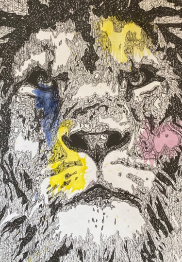Painting titled "Lion" by Aurore Terrier, Original Artwork, Ink