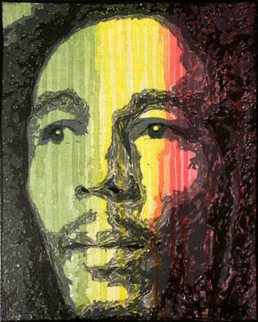 Painting titled "Bob Marley" by Aurore Terrier, Original Artwork, Acrylic Mounted on Wood Stretcher frame