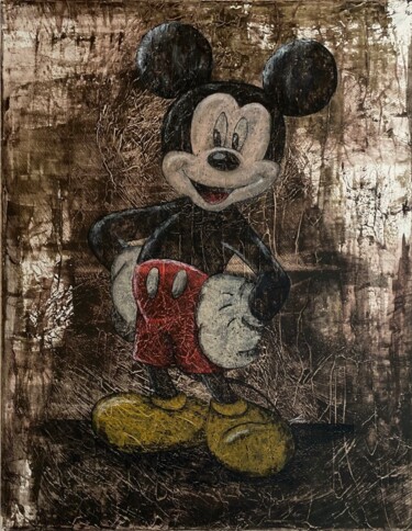 Schilderij getiteld "Mickey" door Aurore Terrier, Origineel Kunstwerk, Acryl Gemonteerd op Frame voor houten brancard