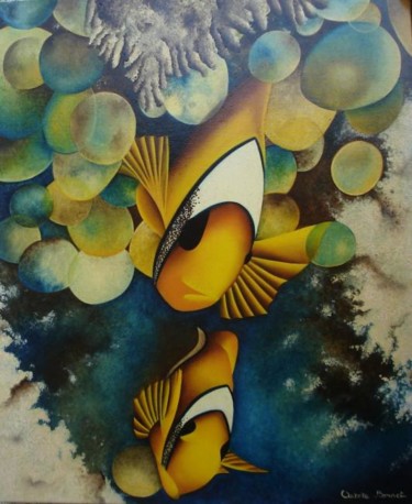 Painting titled "Les Poissons Clowns…" by Aurore Bonnet, Original Artwork, Oil