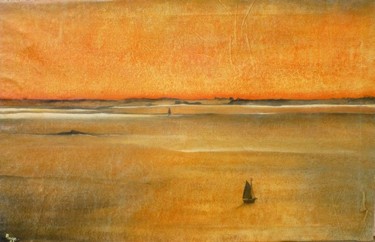 Peinture intitulée "Feux sur l'Atlantiq…" par Aurore Bonnet, Œuvre d'art originale, Huile