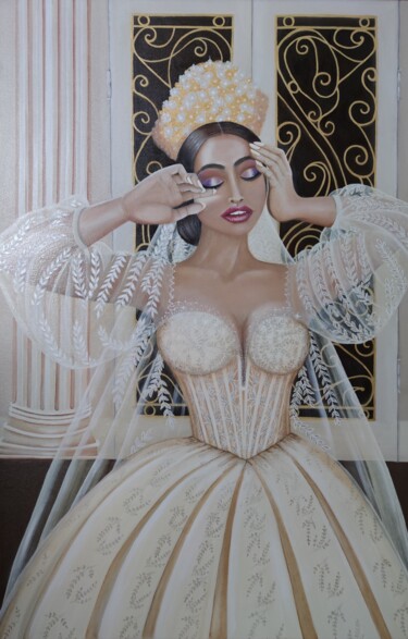 Painting titled "Woman with Vision" by Ausra Manamangas, Original Artwork, Oil Mounted on Wood Stretcher frame