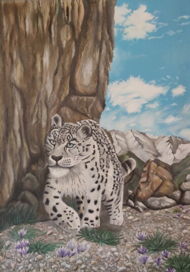 Painting titled "Himalayan Royalty" by Ausra Manamangas, Original Artwork, Oil Mounted on Wood Stretcher frame