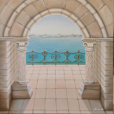 Painting titled "Arch of New Beginni…" by Ausra Manamangas, Original Artwork, Oil Mounted on Wood Stretcher frame
