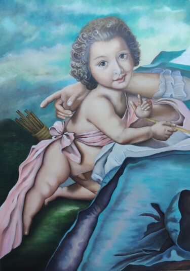 Painting titled "Eros" by Ausra Manamangas, Original Artwork, Oil Mounted on Wood Stretcher frame