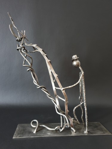 Skulptur mit dem Titel "Le voyageur du temps" von Sandrine Plumard, Original-Kunstwerk, Metalle