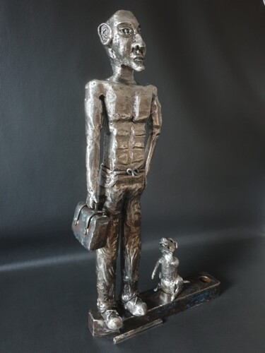 Sculpture titled "Le voyageur" by Sandrine Plumard, Original Artwork, Metals