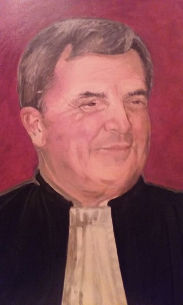 Painting titled "Portret avocat" by Mariana Dăncău, Original Artwork, Oil Mounted on Wood Stretcher frame