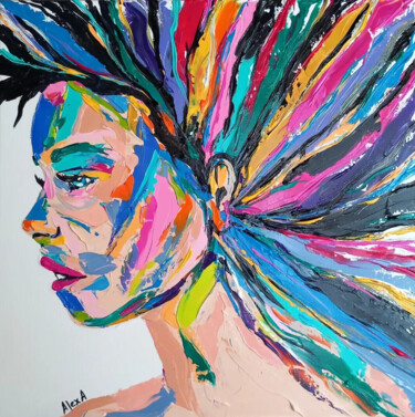 Painting titled "Colorful Woman - se…" by Ava - Alexa Visual Artist, Original Artwork, Acrylic Mounted on Wood Stretcher fra…