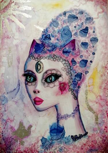 Картина под названием "Кошка" - Наталья Чайковская, Подлинное произведение искусства, Чернила