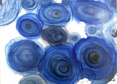 Peinture intitulée "Blue Flow" par Natalia Chaikovskaia, Œuvre d'art originale, Encre