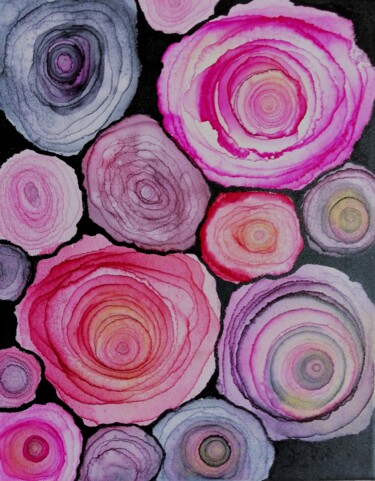 Картина под названием "Tea rose" - Наталья Чайковская, Подлинное произведение искусства, Чернила