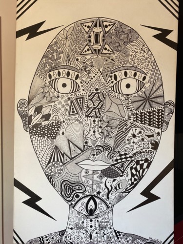 Drawing titled "The Mask" by Murielle Beauvilain, Original Artwork, Marker