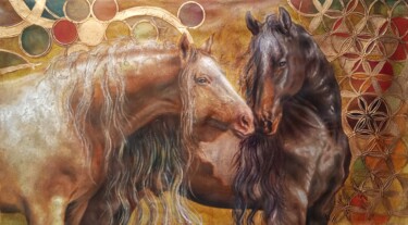 Pintura intitulada "LOVE OF HORSES WITH…" por Avanstro, Obras de arte originais, Óleo