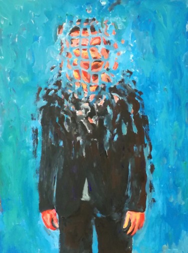 Pittura intitolato "Uomo su fondo azzur…" da Paolo Avanzi, Opera d'arte originale, Acrilico