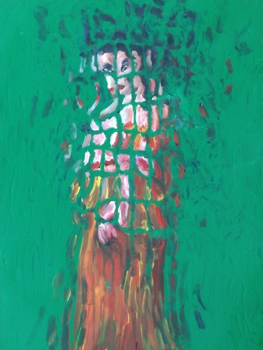 Pittura intitolato "Donna su sfondo ver…" da Paolo Avanzi, Opera d'arte originale, Acrilico