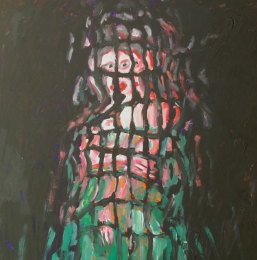 Donna in abito verde su sfondo nero Pittura intitolato "Donna in abito verd…" da Paolo Avanzi, Opera d'arte originale, Acrilico
