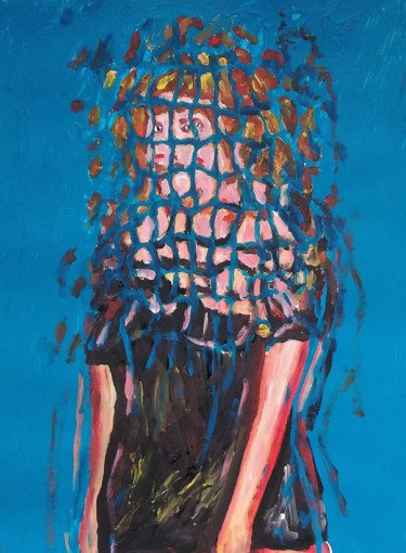 Donna in abito scuro su sfondo azzurro Pittura intitolato "Donna in abito scur…" da Paolo Avanzi, Opera d'arte originale, Acrilico