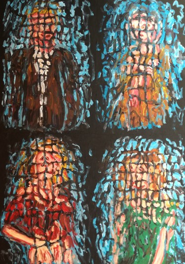Pittura intitolato "Quattro tipi in qua…" da Paolo Avanzi, Opera d'arte originale, Acrilico