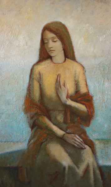 Painting titled "Дева Мария. Ожидание" by Aleksandr Beliakov, Original Artwork, Oil