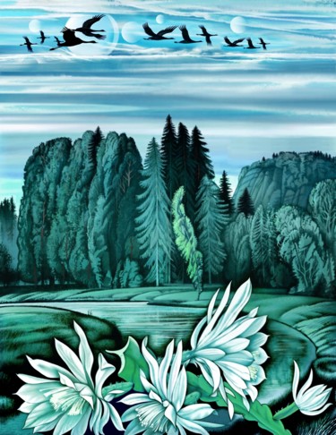 Digitale Kunst mit dem Titel "Die Blumen am Ufer" von Konstantin Avdeev, Original-Kunstwerk, Digitale Malerei