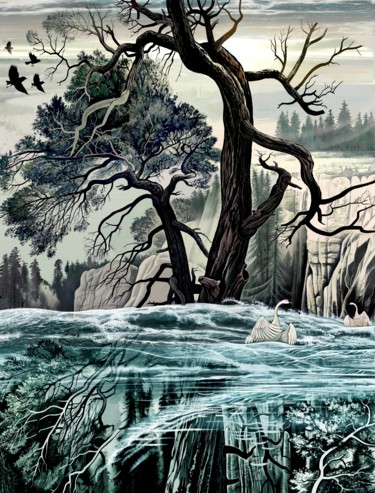Digitale Kunst mit dem Titel "Erde und Wasser" von Konstantin Avdeev, Original-Kunstwerk, Digitale Malerei