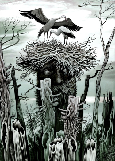 Arte digital titulada "Das Nest. Die Störc…" por Konstantin Avdeev, Obra de arte original, Pintura Digital
